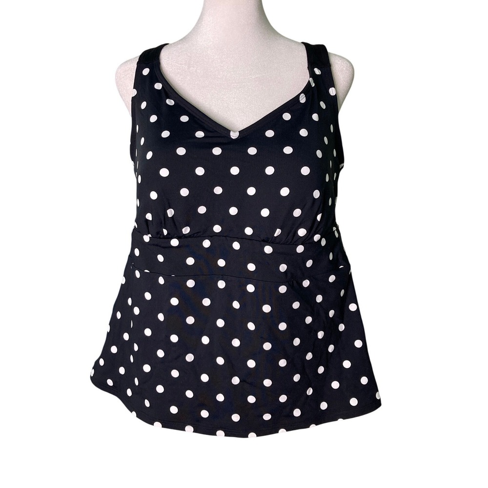 Lands' End Black & White Polka Dot Reversible Tankini Top Padded Cups (Size 16W)